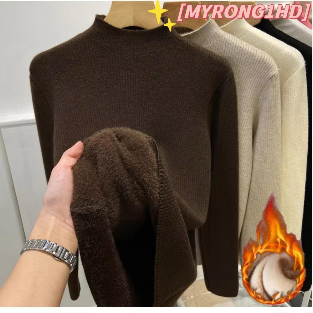 MYRONG1HD เสื้อคอเต่า,ฤดูใบไม้ร่วงฤดูหนาวถักPullover,Warm Sueter Thickenกํามะหยี่เรียงรายเสื้อถักจัม