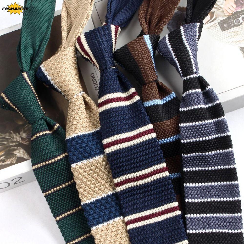 COSMAKEUP แคบถักคอ Tie, เสื้ออุปกรณ์เสริมชุด Neckwear ลายถักเนคไท, อินเทรนด์ Retro Casual Cravat สําหรับชาย