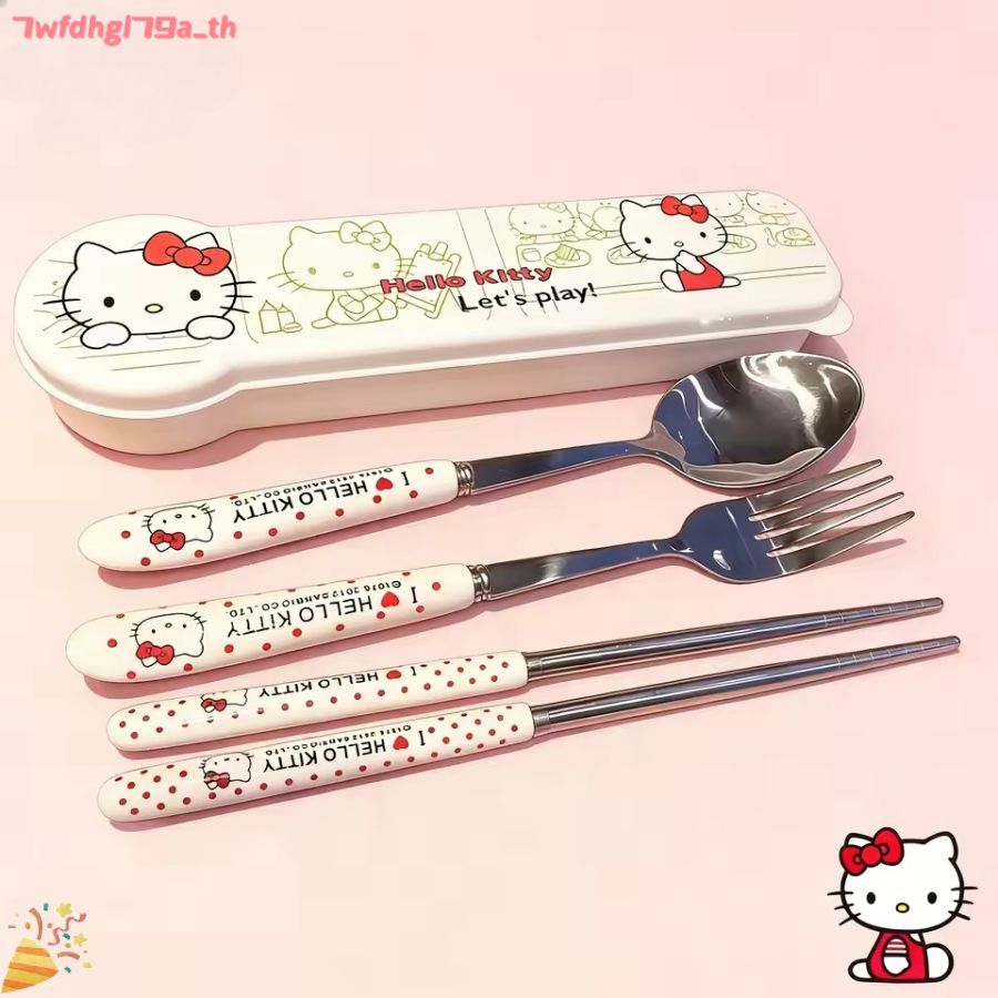 ชุดช้อนส้อมตะเกียบสแตนเลส 3 ชิ้น ลายอนิเมะ เฮลโลคิตตี้ โดราเอมอน พร้อมกล่องเก็บ ของขวัญ