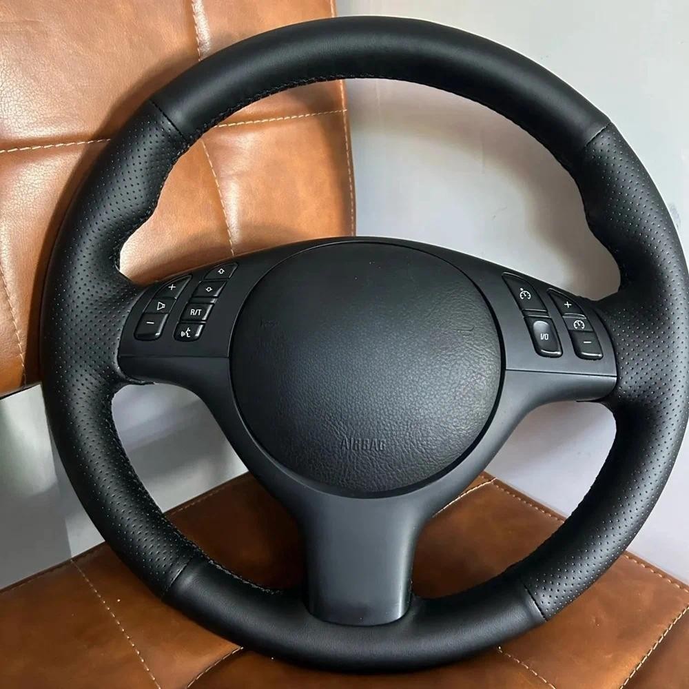 สีดําพวงมาลัยรถ DIY หนังไมโครไฟเบอร์สําหรับ BMW M Sport E46 330i 330Ci E39 540i 525i 530i M3 E46 อุป