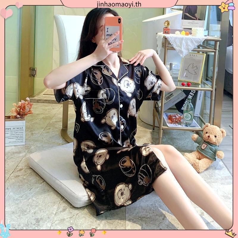 👍ชุดนอน​ราคาถุก​ ชุด​นอน​ซาติน​ ชุดนอนกระโปรง​ สินค้า​พร้อม​ส่ง​ Skirt Pajamas Satin pajamas【NaiNai 