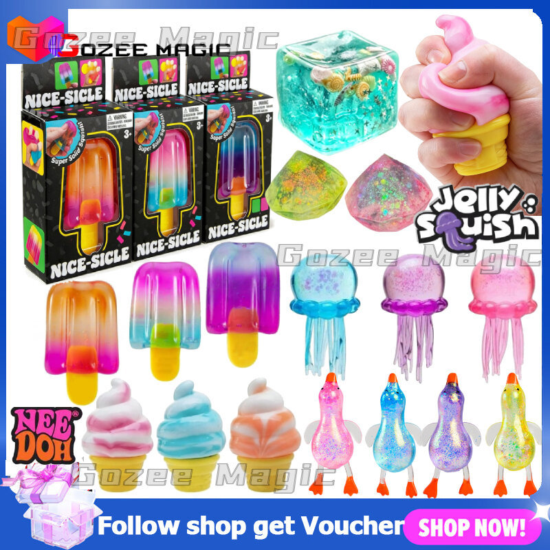 Needoh Nice Cube แมงกะพรุนไอศกรีม Popsicle Duck Cube Maltose Squishy ของเล่นสร้างสรรค์บีบช้า Rebound ความเครียดบรรเทาของเล่นเด็กผู้ใหญ่ความวิตกกังวลบรรเทาของขวัญ