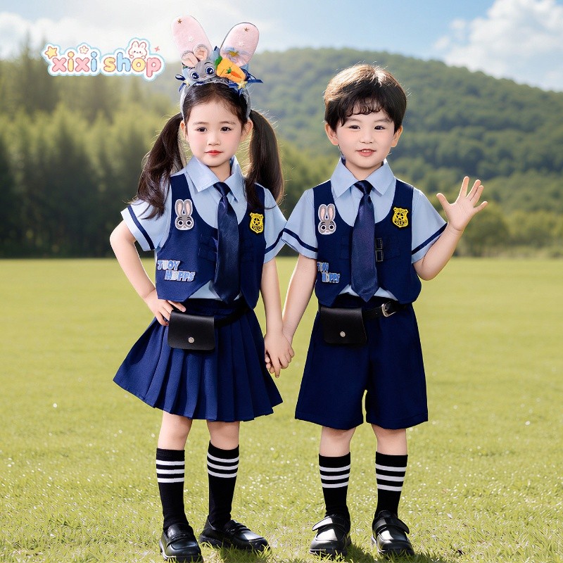 [ในสต็อก] ชุดเครื่องแบบเด็ก Zootopia Judy Bunny ชุดนักเรียนชายและเด็กหญิงสําหรับ 3-8Y