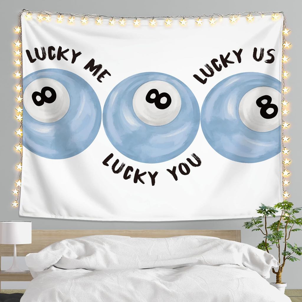พรมสไตล์ Preppy สีฟ้าอ่อน,แฟชั่น 8 Ball Y2K Tapestry แขวนผนัง,แฟชั่น Retro Lucky 8 Ball Wall Art Tapestry ห้องสาวห้องนอนหอพักอพาร์ทเมนท์, 50x60 นิ้ว