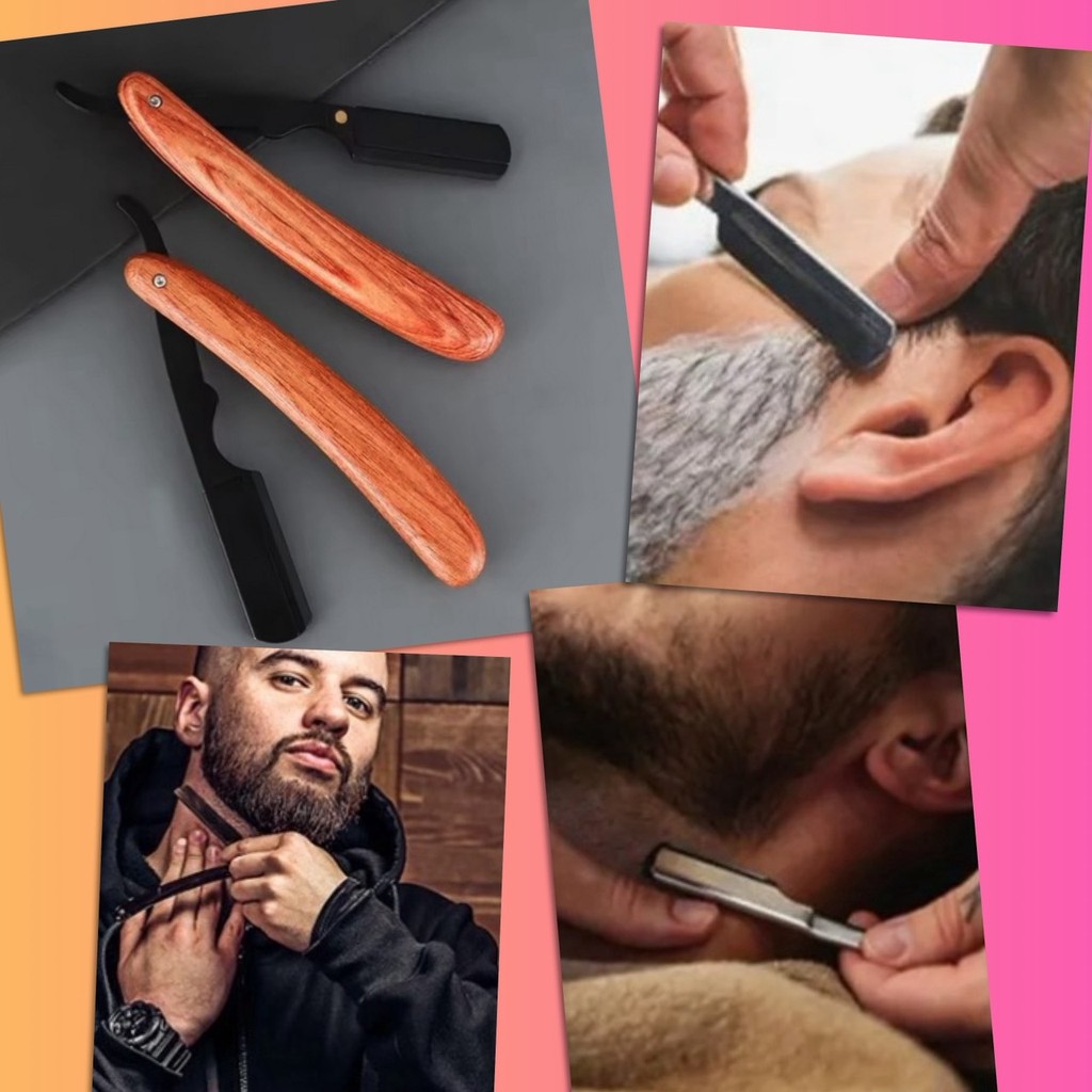 ⚡ มีดโกน มีดโกนหนวด ด้ามไม้ พับได้ โกนขน กันคิ้ว ตัดแต่ง ตัดผม แต่งขน แต่งผม Barber ใบมีโกน เกรดพรีเมี่ยม ⚡