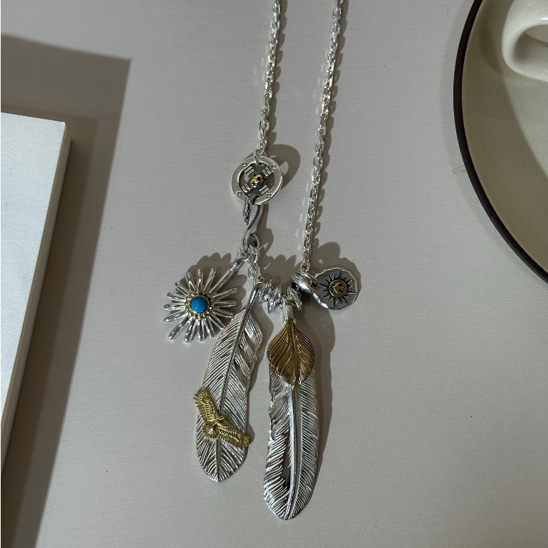 GORO'S s925 Sterling Silver Seiko Feather Necklace Pendant