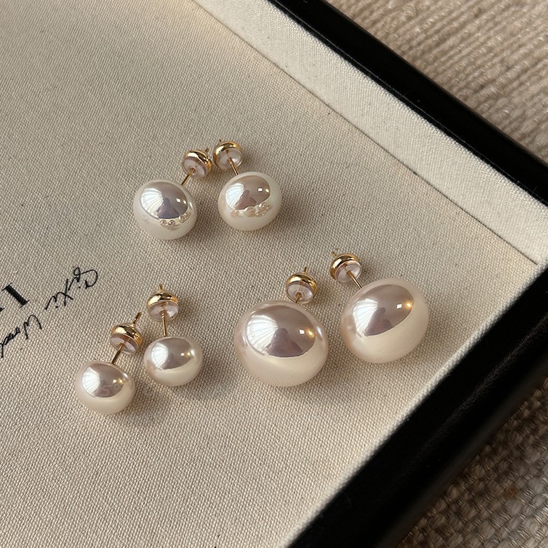 เงินแท้ S999 Shijia นึ่งขนมปังต่างหูมุกสีชมพูหรูหรา High-End High Gloss ขนมปังลูกปัดต่างหูหญิงเข็มเง