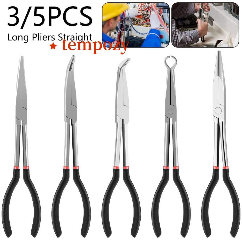 TEMPOZY คีมจมูกยาวเหล็กคาร์บอน 25/45/90 องศา Bent คีมตรง, ทนทานด้ามยาวคีมจมูกลื่นเครื่องมือมือ