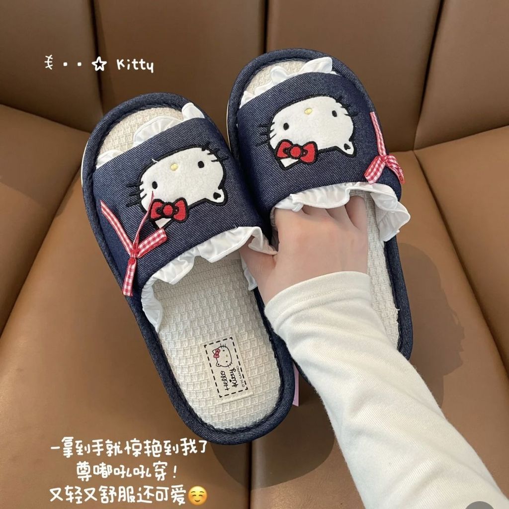 Gukoo Nut Shell ฤดูใบไม้ผลิ HelloKitty รองเท้าแตะผู้หญิงแบนสุภาพสตรีบ้านรองเท้าแตะเอเชีย 1.19