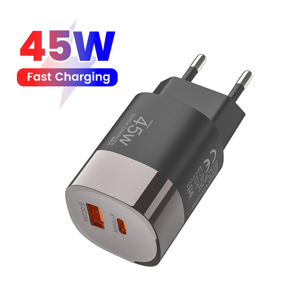 45W 2 พอร์ต USB PD Charger Fast Charging Type C อะแดปเตอร์โทรศัพท์มือถือสําหรับ Samgsung Xiaomi Quick Charge 3.0 Wall Charger