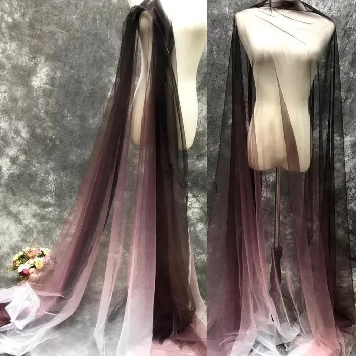 Super fairy black pink high-end gradient soft mesh fabric transparent dress fabric clothing designer