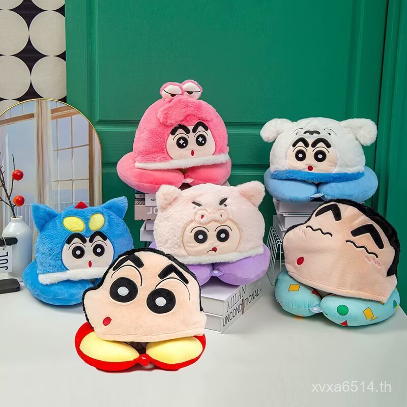 U-Shaped หมอน U รถ Crayon Shin-Chan หมวก Nap หมอน Superman Lunch Break Hooded หมอนปากมดลูกเครื่องบิน