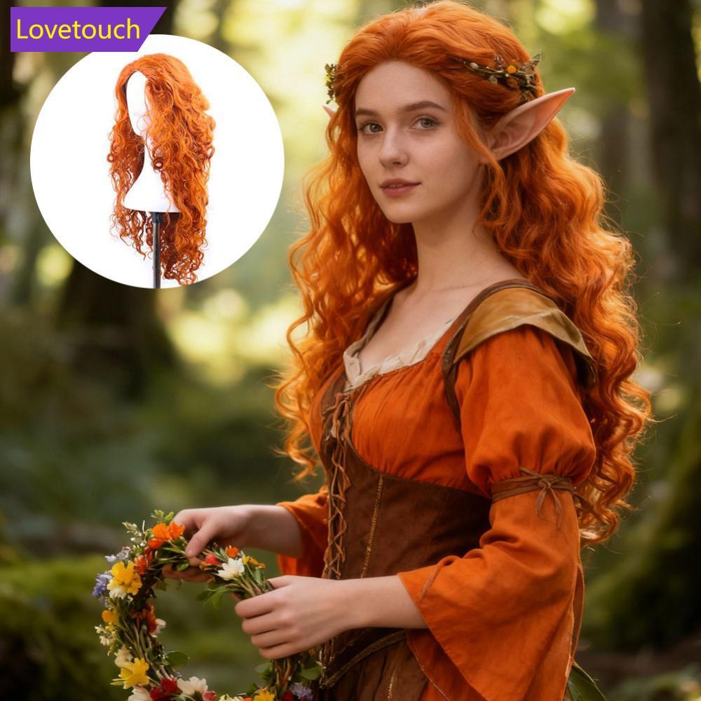 LOVETOUCH Party วิกผมสีส้มวิกผมสังเคราะห์คอสเพลย์วิกผมอะนิเมะยาวตรงวิกผมหญิงเส้นใยอุณหภูมิสูง L7W9