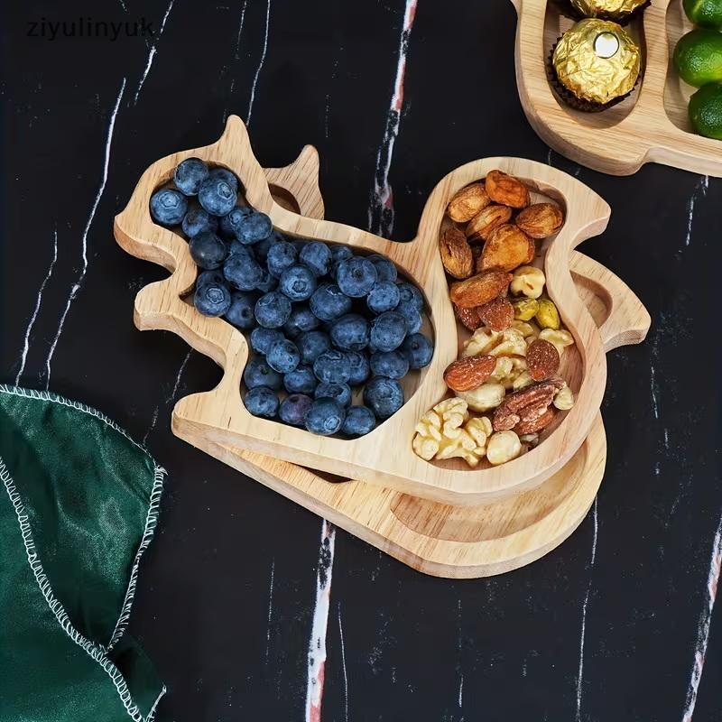 Ziyulinyuk 1 ชิ้นกระรอกไม้ถาดขนม,สัตว์ Series ถาดขนม,กระรอกในครัวเรือน,ถั่วสน,ลูกแพร์,ถาดผลไม้,ตกแต่