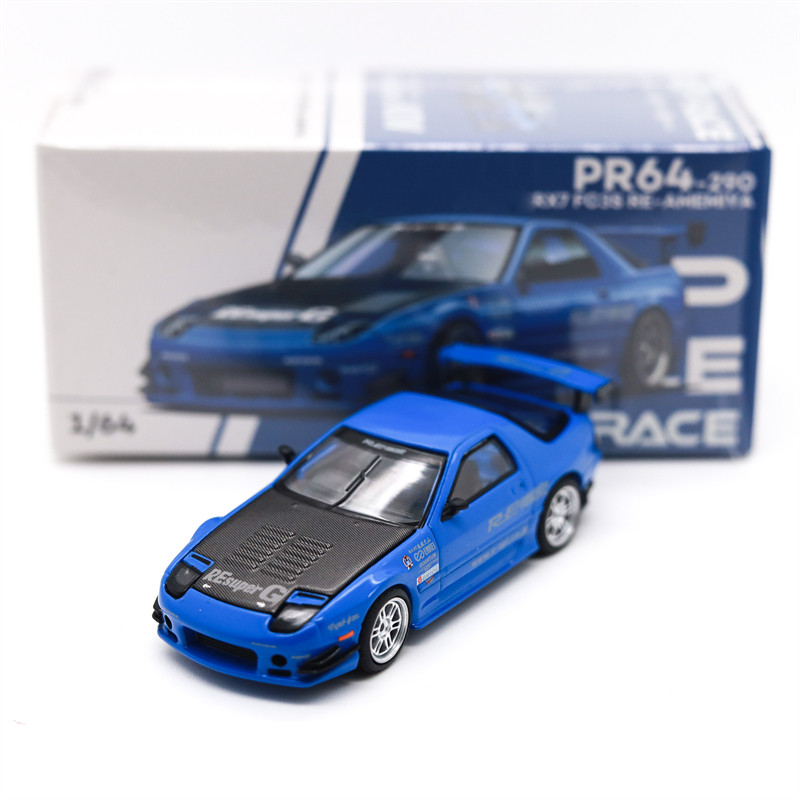 Pop Race 1:64 RX7 (FC3S) RE AMEMIYA RE AMEMIYA BLUE (เครื่องมือใหม่) รถโมเดลDiecast