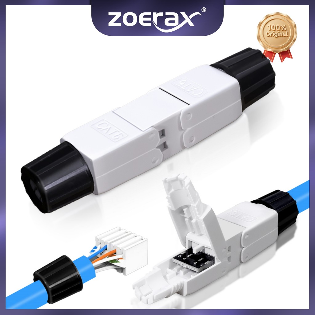 ZoeRax CAT6A RJ45 สายเคเบิลเครือข่ายเชื่อมต่อ UTP STP ปลั๊กนํากลับมาใช้ใหม่เครื่องมือฟรีติดตั้งง่ายสาย Extender