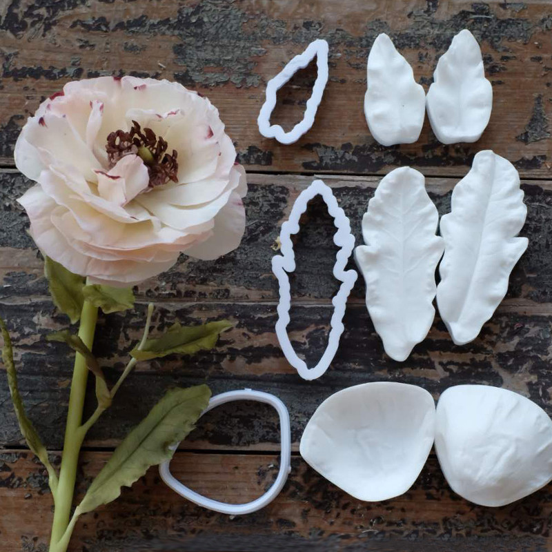 KAILAEN ข้าวโพด Poppy, Poppy Fondant กลีบดอกไม้ซิลิโคน Mould & Blade เครื่องตัดพลาสติกชุด Creative เค้กตกแต่งเหมาะสําหรับเค้กธีมซิลิโคนหลอดเลือดดํา Moulds