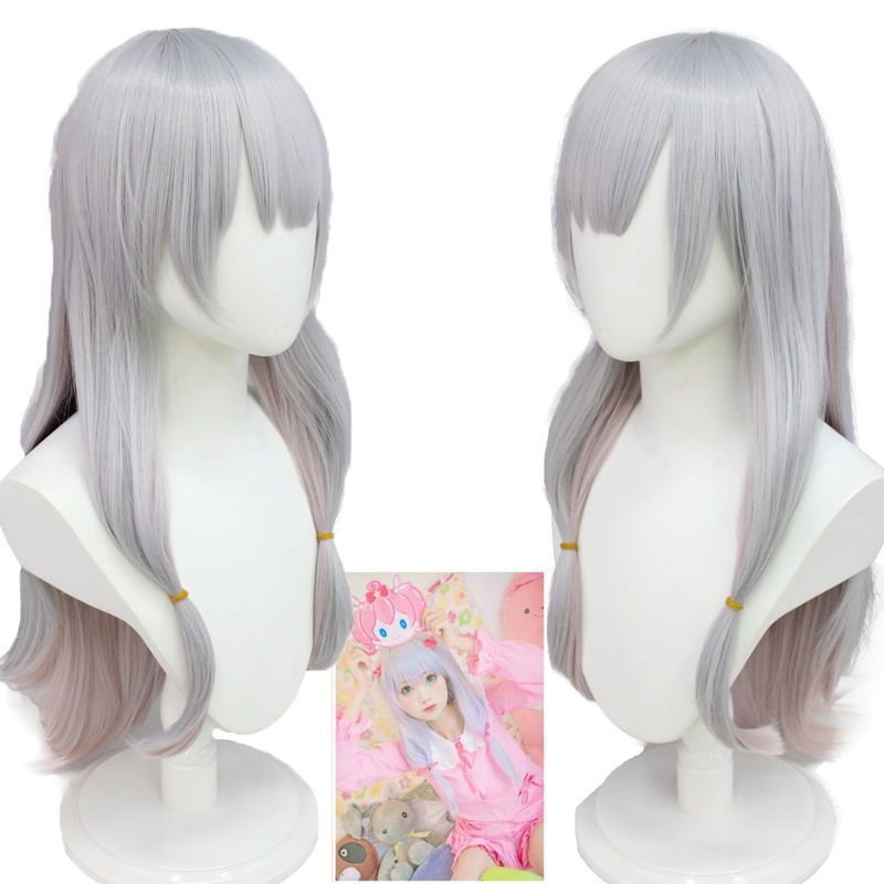 Hot Sale#Erotic Comic Teacher Izumi Sagiri COS Wig Gray gradient pink Silicone Realistic Scalp4yyo W