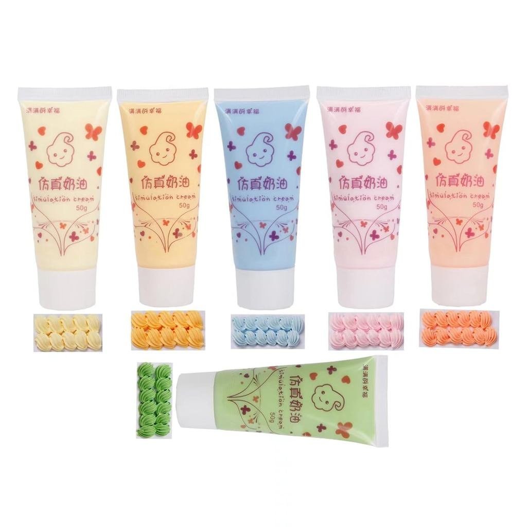 6 Colors (50ml Each) Cream Glue for DIY Crafts, 6 Pcs Decoden Cream DIY Phone Case Kit with 6 Plasti