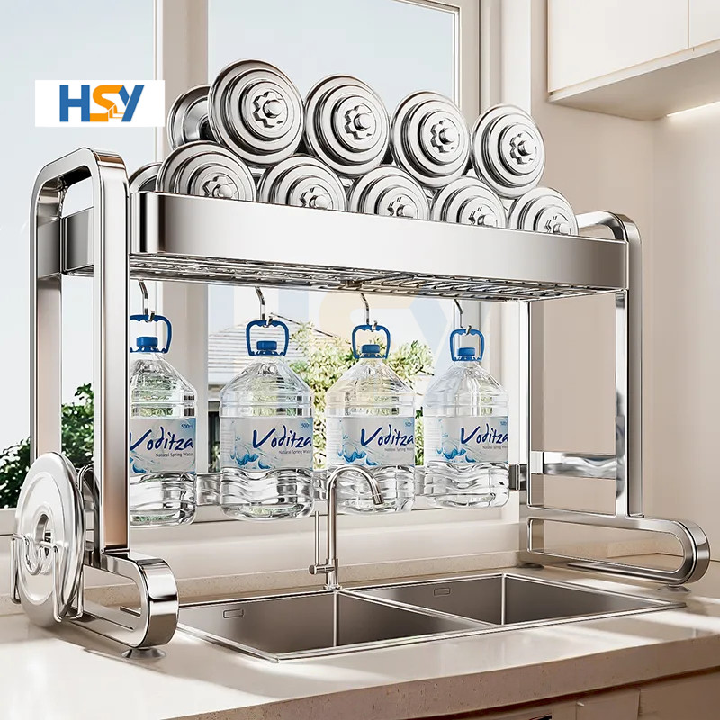 HSY 1/2ชั้นอ่างล้างจานชั้นวางจานสแตนเลสห้องครัวOrganizer Fullsetประหยัดพื้นที่Heavy Duty