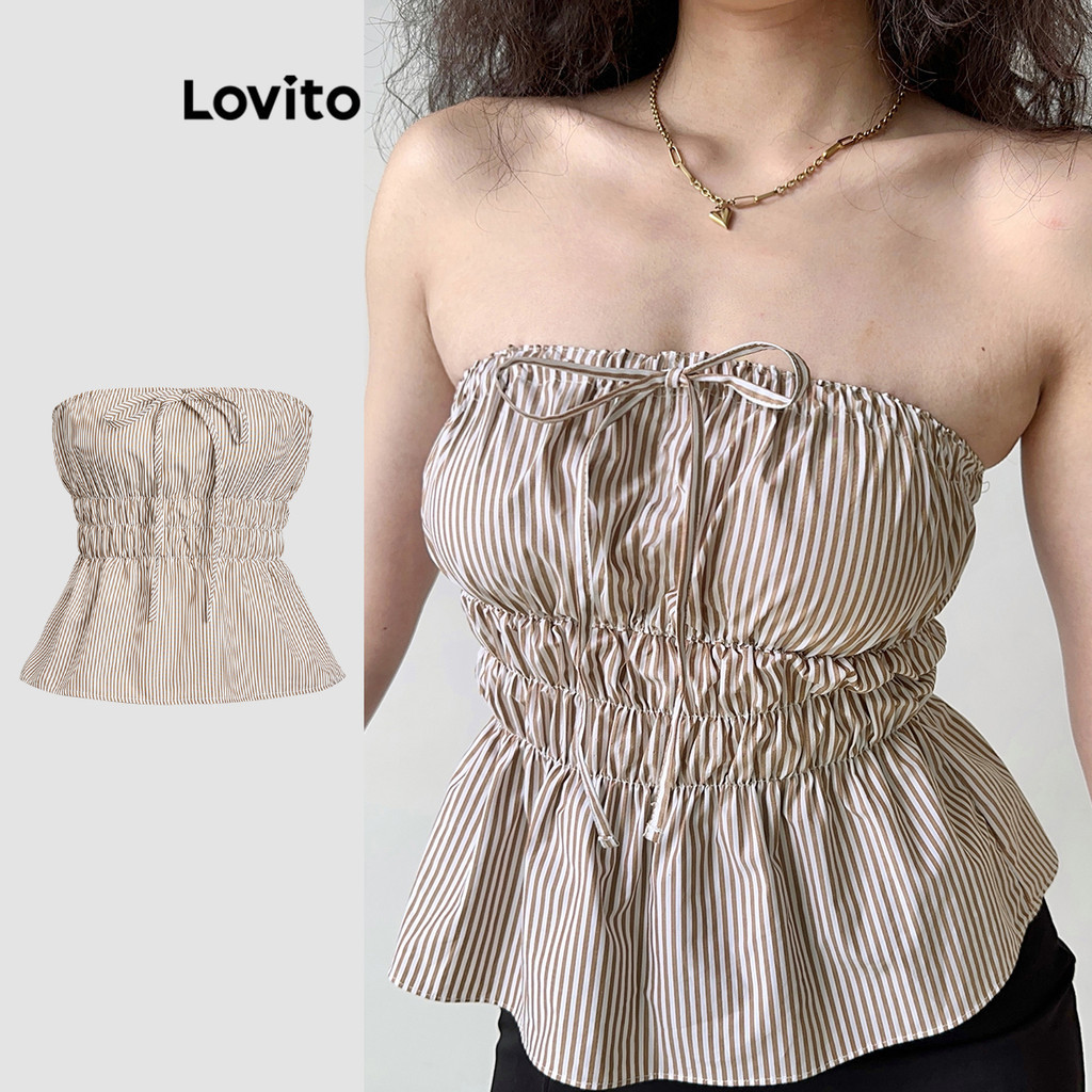 Lovito เสื้อกล้ามลําลองลายทางผูกเชือกฤดูร้อนสําหรับผู้หญิง L116LD255