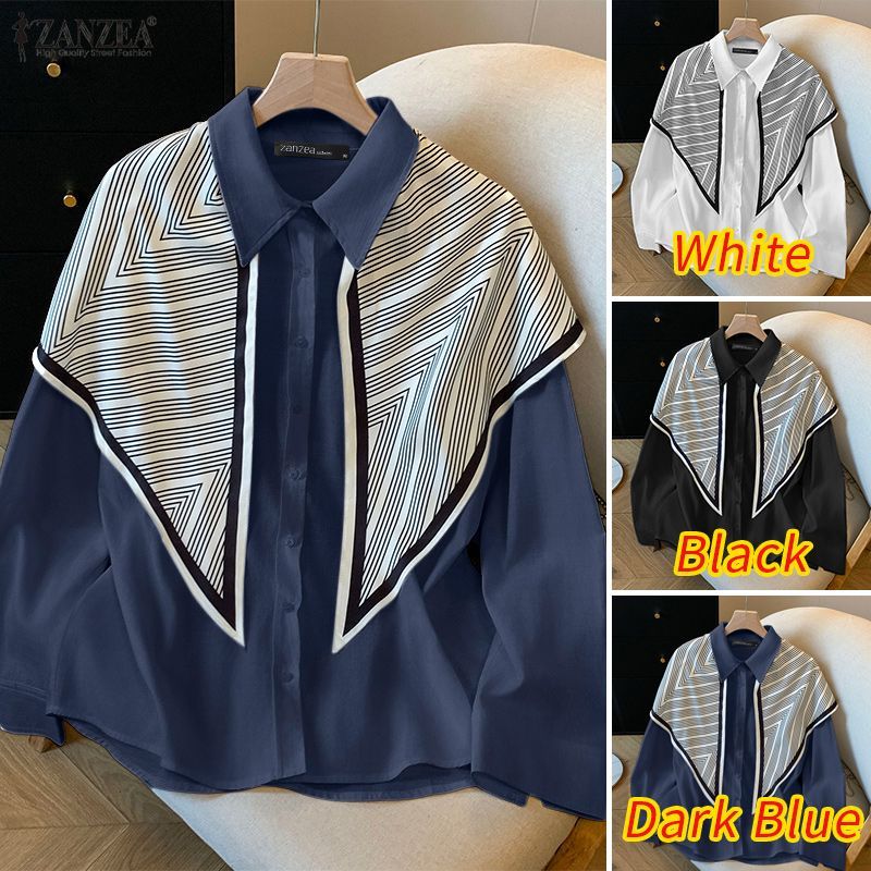 ZANZEA เสื้อคลุมแขนยาวสไตล์วินเทจเกาหลี พิมพ์ลายทางและ patchwork สวมใส่ง่าย — صورة 3