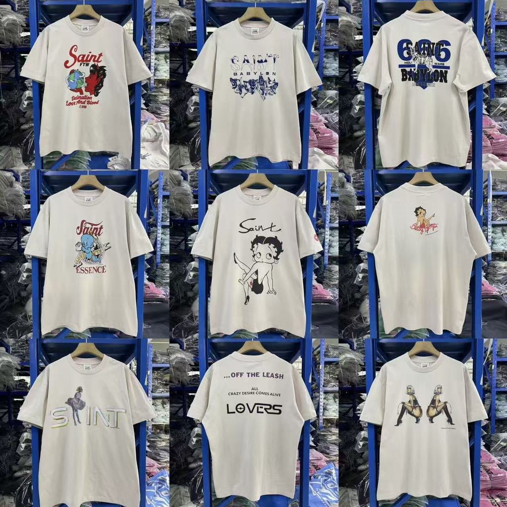 ASU9 Saint New Vintage Washed and Distressed Vintage Portrait Print Short Sleeve Unisex T Shirt