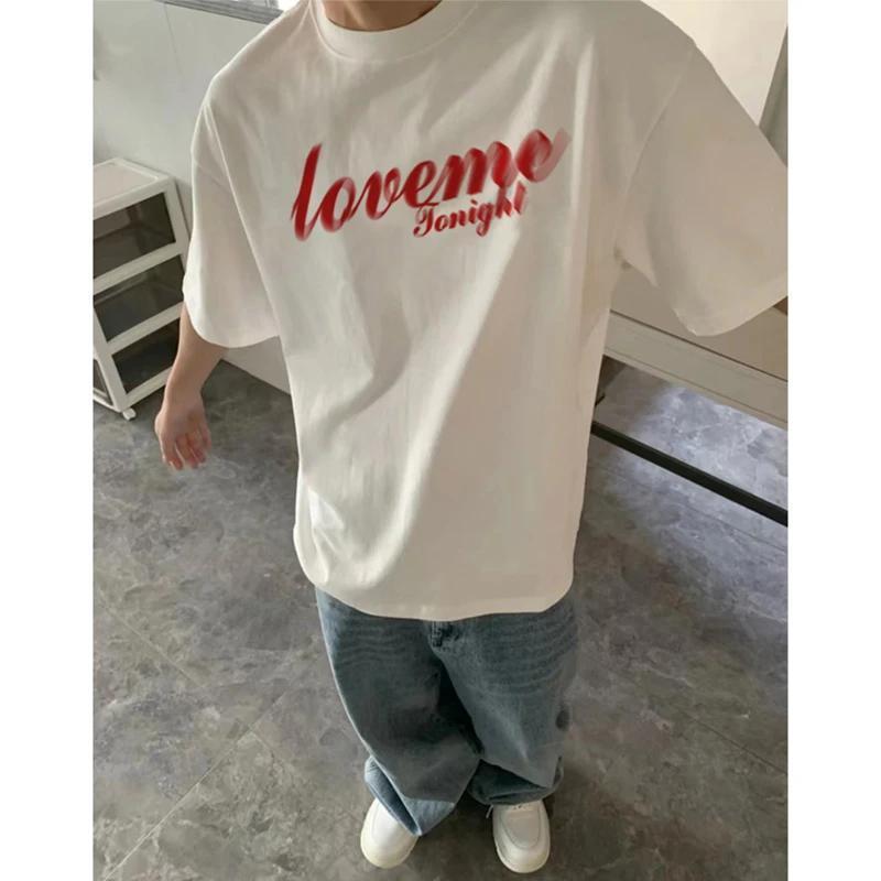 เกาหลี 2026300G Heavy Weight Xinjiang Cotton American Round Neck Letter เสื้อยืดฤดูร้อนครึ่งแขนลําลอ