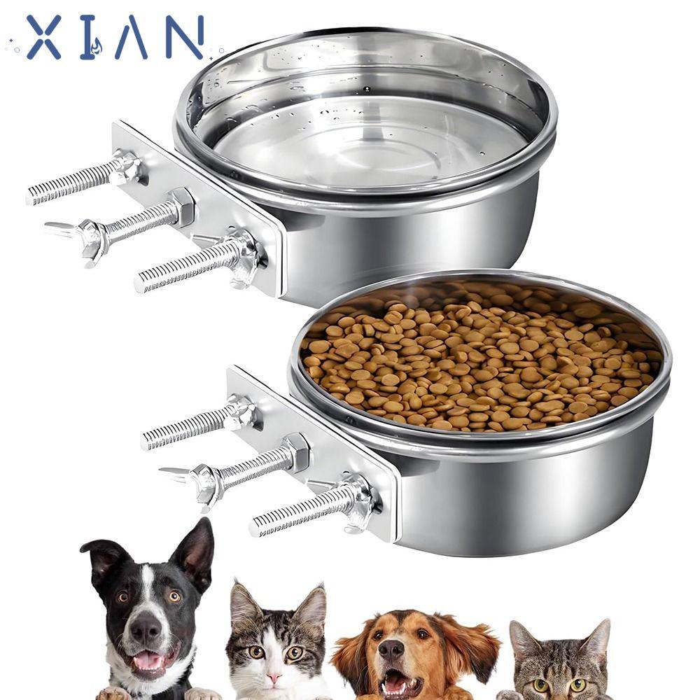 XIANEN ชามกรงสุนัข, ชามสัตว์เลี้ยงสแตนเลสป้องกันการโก่ง, กรงแขวนเครื่องจ่ายอาหารนกแก้วนก