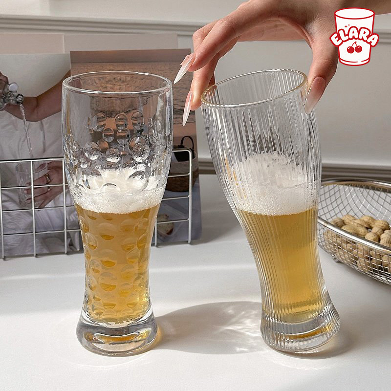แก้วเบียร์แก้วใสสไตล์วินเทจ ลายแก้วคริสตัล ถ้วยเบียร์มีฐาน 300-430ml สำหรับเบียร์ น้ำผลไม้ คาเฟ่ ถ่ายรูปสวย