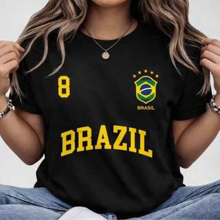 Blusa Feminina Brasil Hexa T-shirt Verão Manga Curta Algodão