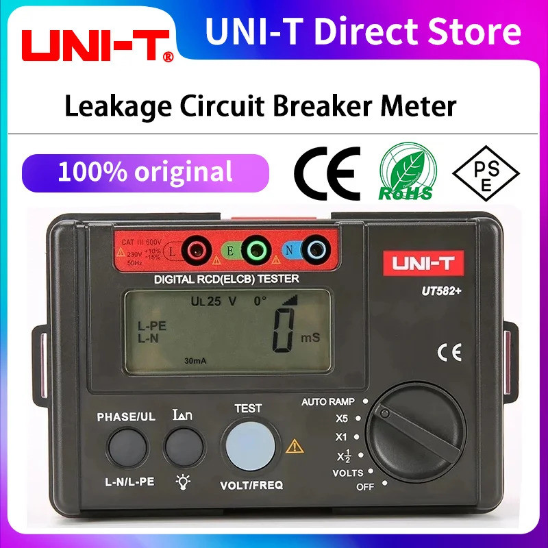UNI-T UT582+ Digital RCD (ELCB) Tester AUTO RAMP Leakage Circuit Breaker Meter พร้อม Mis-Opration Bu