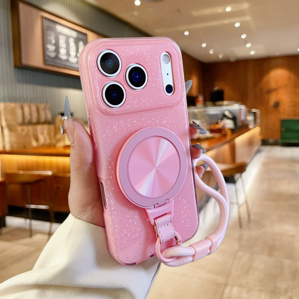 ปลอก น้ําแข็ง คริสตัล กลิตเตอร์ เจลลี่ 360° ขาตั้งหมุนได้พร้อมเชือกสั้น เคสแม่เหล็ก , ป้องกันการชนแล