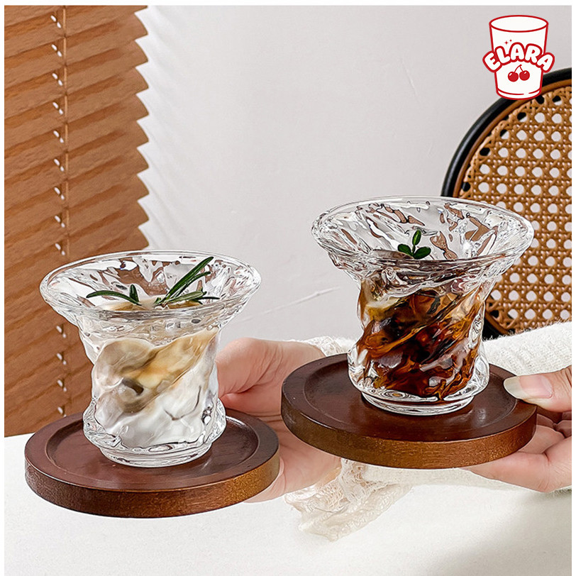 แก้วกาแฟดีไซน์บิดงอ แก้วใสสไตล์เกาหลี แก้วน้ำแก้ววิสกี้ แก้วเครื่องดื่มเย็น ถ่ายรูปสวย คาเฟ่มินิมอล