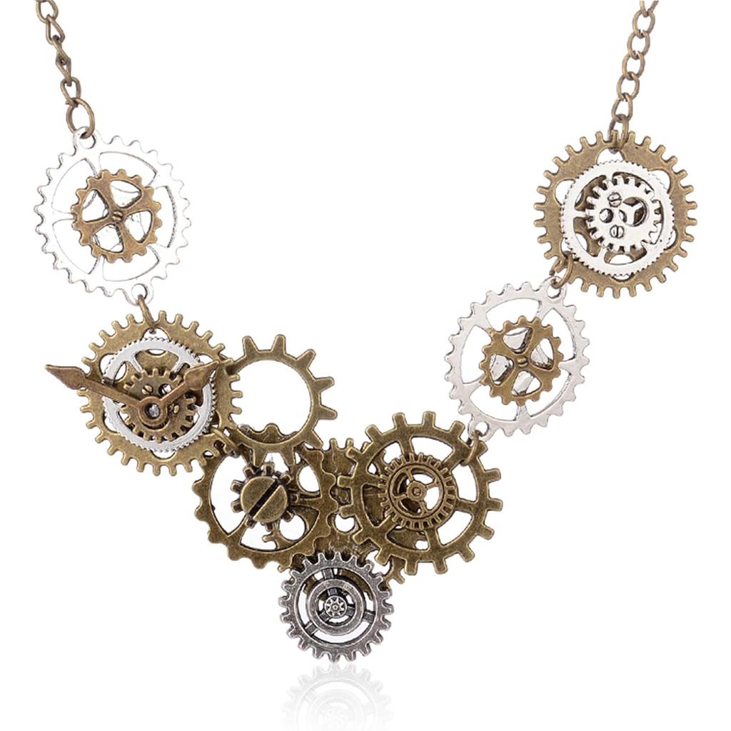 สร้อยคอกำลังใจCog Steampunk สไตล์Vintage_gold_and_silver_นาฬิกาClockwork สร้อยคอนาฬิกาง้อติฟ์สำหรับเ