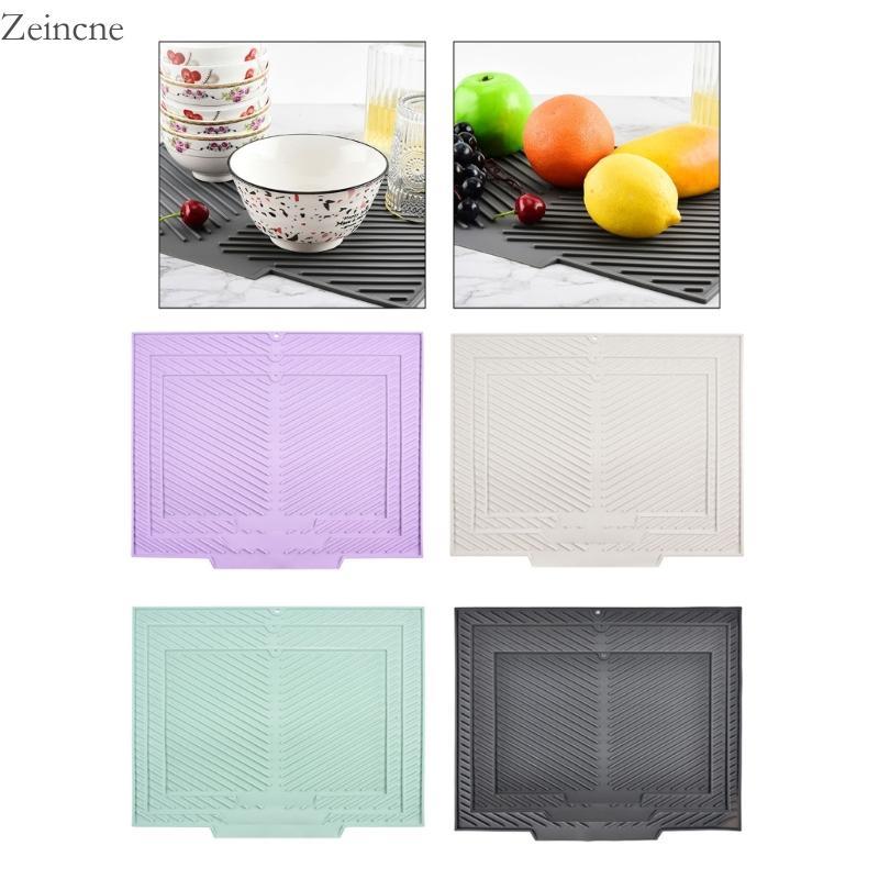 Zein อเนกประสงค์ซิลิโคน Draining Mat ทนทานซิลิโคน Water Draining Pad ทนความร้อนห้องครัวจาน Drainer Placemat