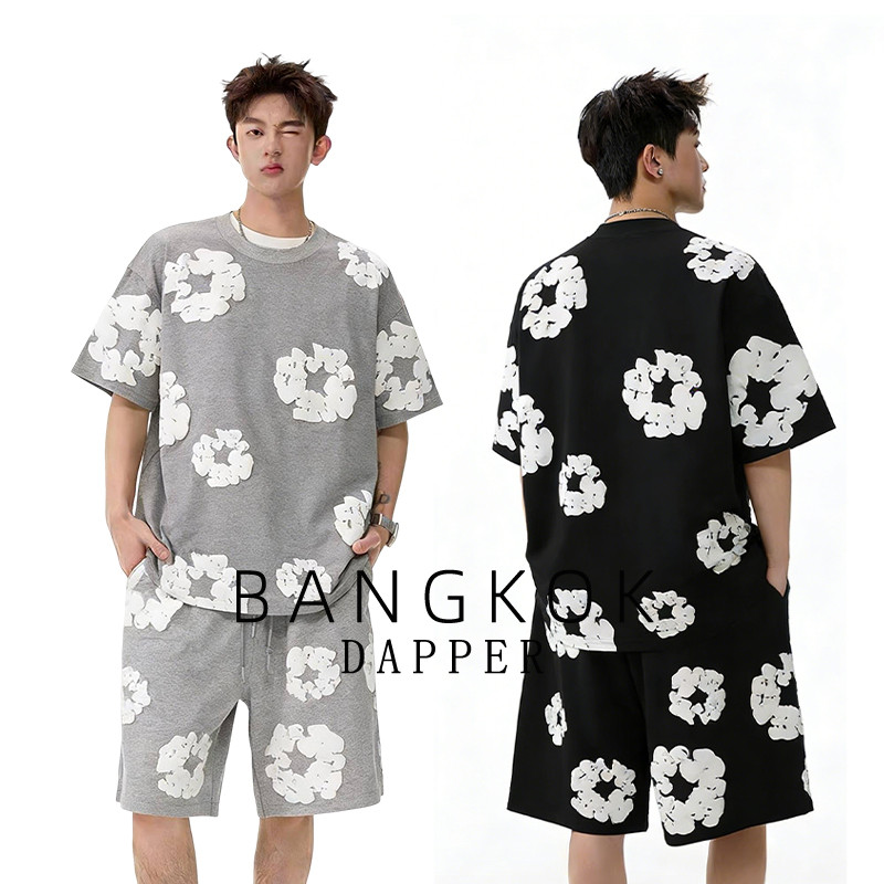 ชุดเซ็ทผู้ชาย เสื้อยืด oversize homeboy เสื้อเชิ้ตผู้ชายไซส์ใหญ่ เกงขาสั้น ฮิปฮอป summer