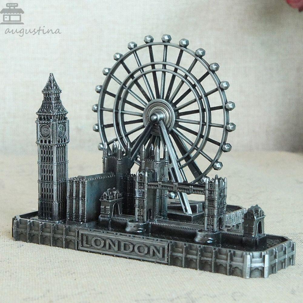 AUGUSTINA London Eye Big Ben Tower Bridge, โลหะ Retro City ตุ๊กตา, Micro Landscape Vintage กันน้ําจํ