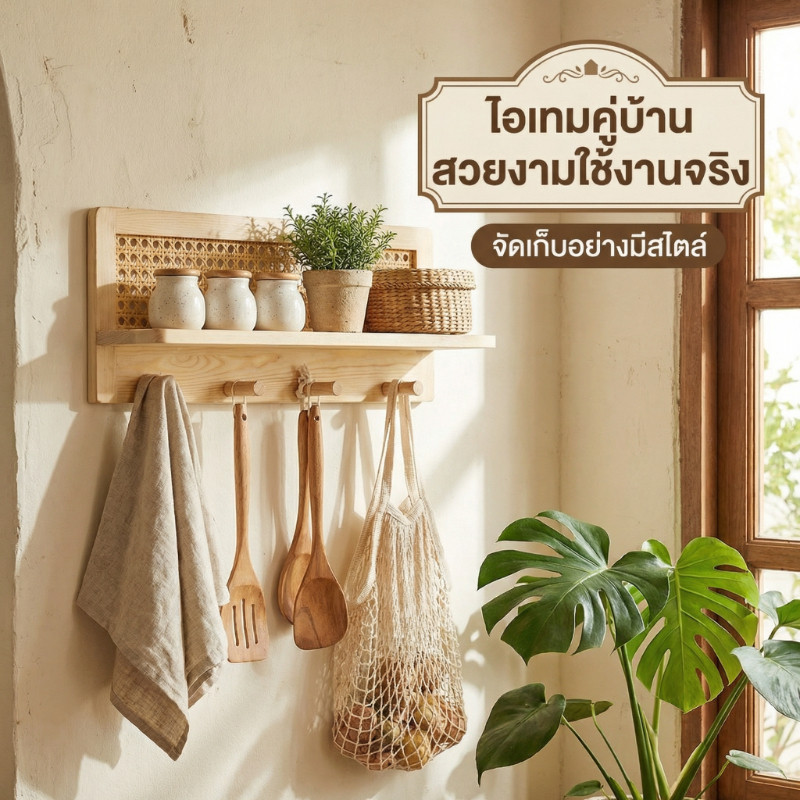 INS ชั้นแขวนผนังไม้จริง ดีไซน์ถักไม้สร้างสรรค์ สำหรับเก็บของและตกแต่งทางเข้าบ้าน