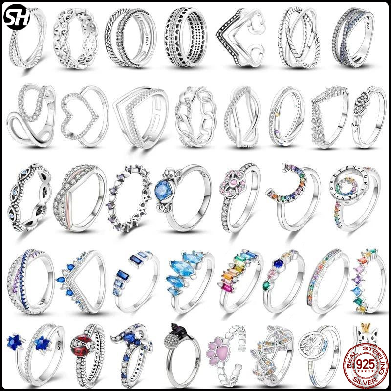 ใหม่ 100% 925 เงินเจ้าหญิง Tiara Crown Sparkling Love Heart, CZ แหวนสําหรับเครื่องประดับงานแต่งงานของผู้หญิง