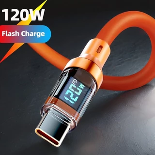 สายชาร์จเร็ว USB to Type-C 120W 6A หน้าจอดิจิตอล แสดงสถานะชาร์จ สายถักทนทาน รองรับหลายอุปกรณ์ ยาว 1M/2M