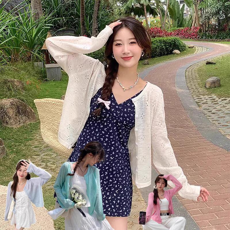 เสื้อคลุมไหมพรมบาง ผ้าเย็นนุ่มดีไซน์ฉลุ ระบายอากาศได้ดีใส่ไม่ร้อน กันแดด แฟชั่นเกาหลี-พร้อมส่งจากไทย