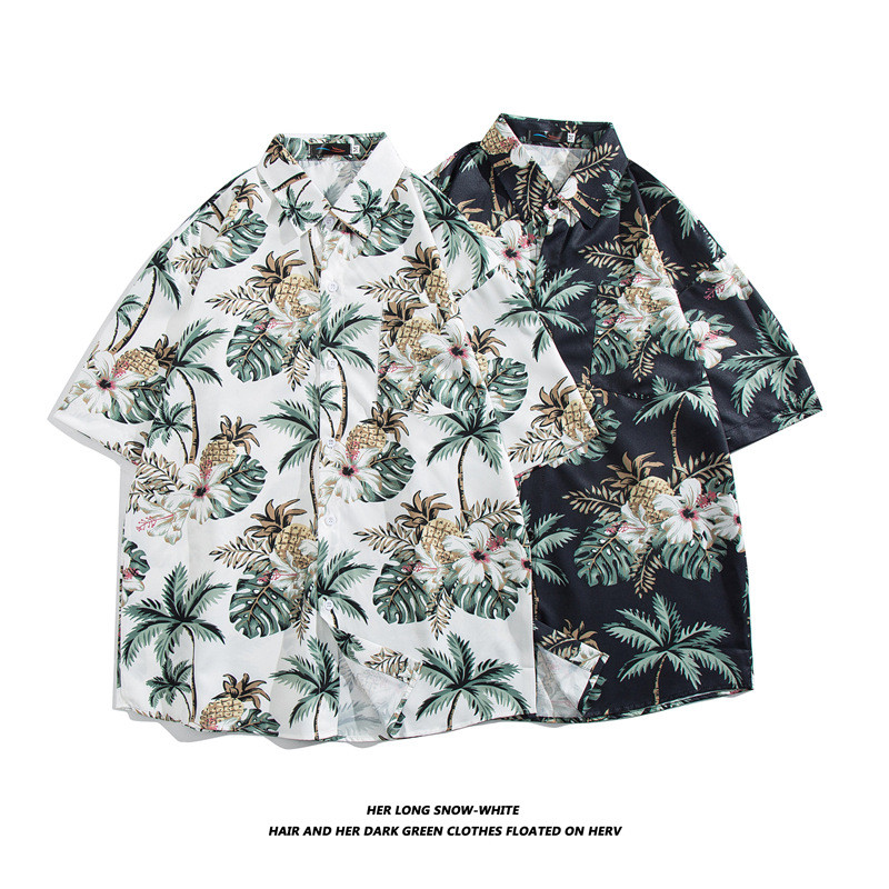 2026Korean Style chic Vintage short-sleeve couple floral shirt, Hong Kong style, Harajuku, Hawaiian 