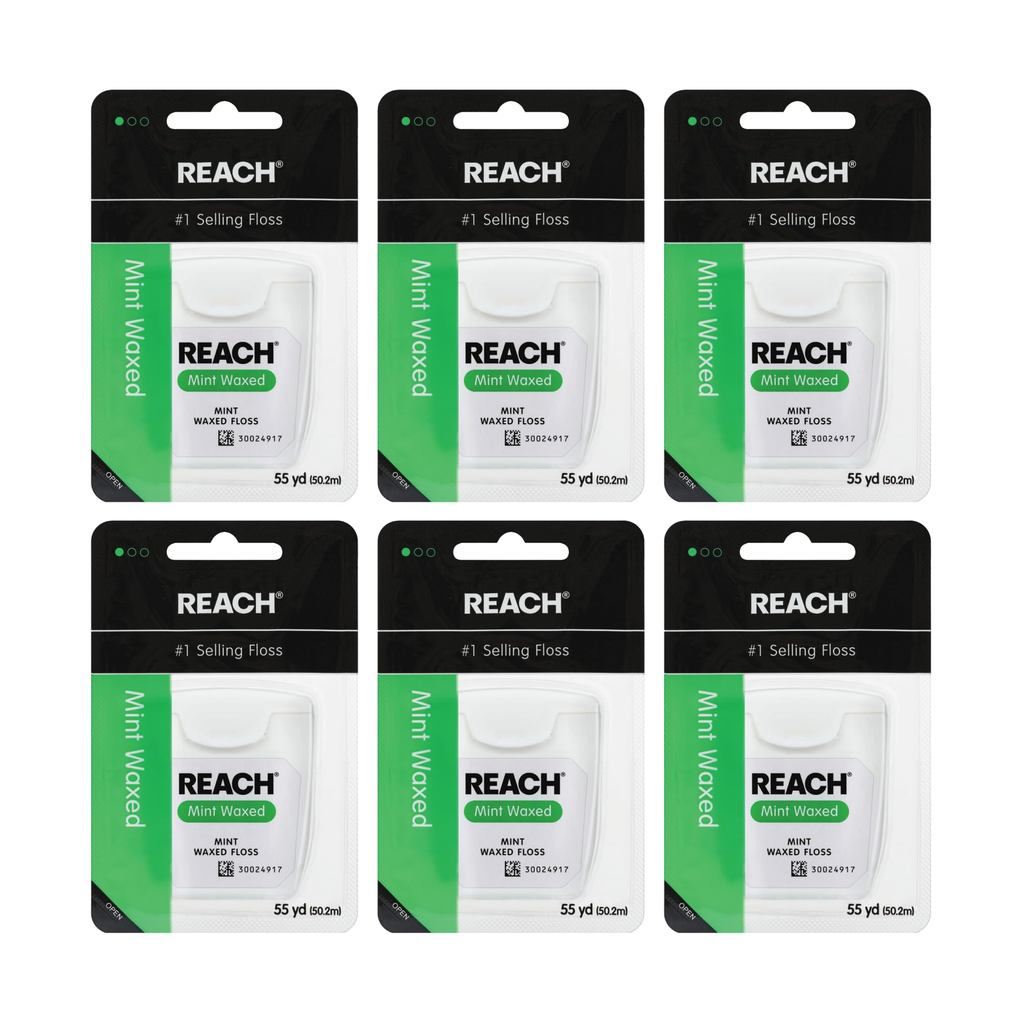 REACH Dental Floss 55 yards (50.2m) × 6 pack, waxed, mint flavor./ Direct from JAPAN