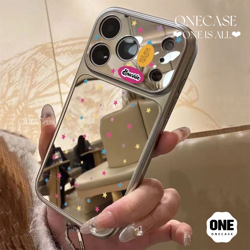 เคสผิวเงาสะท้อน ลายดาว ขอบสีเงิน ใช้สำหรับ iPhone17 Pro Max X Xr Xs Max 13 Pro 11 16 Plus 14 15 12 Pro เคสสไตล์เกาหลี