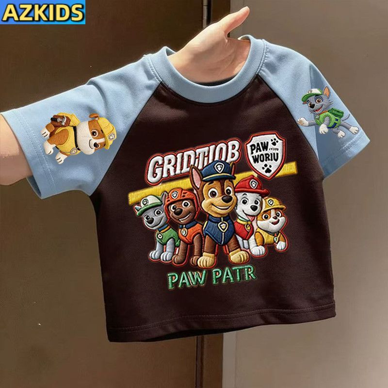 paw patrol เสื้อยืดเด็กแขนสั้นผ้าฝ้ายแท้ ลายวงกลมสุดฮิต พร้อมพิมพ์แบบวงรอบ เหมาะสำหรับฤดูร้อนและใส่ประจำวัน