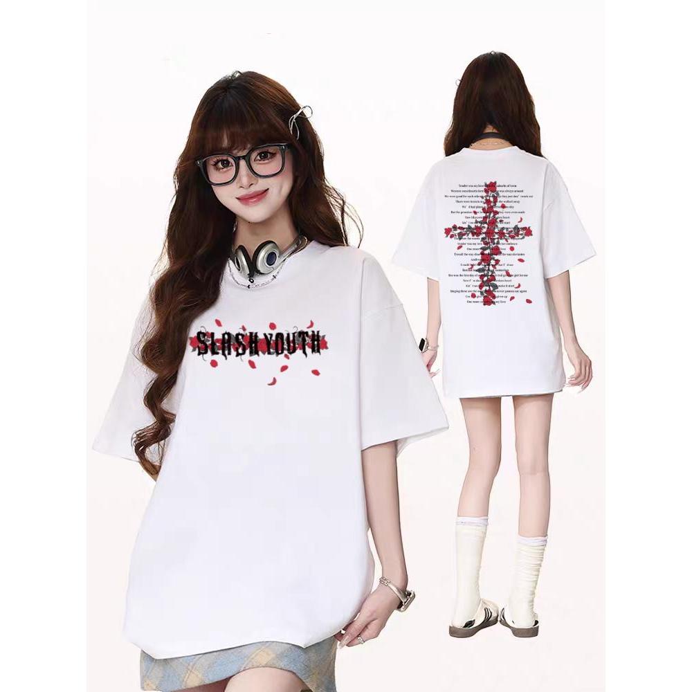 เสื้อยืดแขนสั้นพิมพ์ลายตัวอักษรแนวสตรีทสไตล์อเมริกันเสื้อคอตตอน100% ความ รู้สึกออกแบบ เฉพาะADX0132