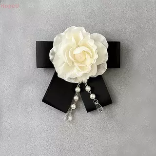 [HopeU] เข็มกลัดดอกไม้ Camellia แบบแฮนด์เมด อัญมณีไข่มุกและBow tie เครื่องประดับสำหรับคอและเสื้อ