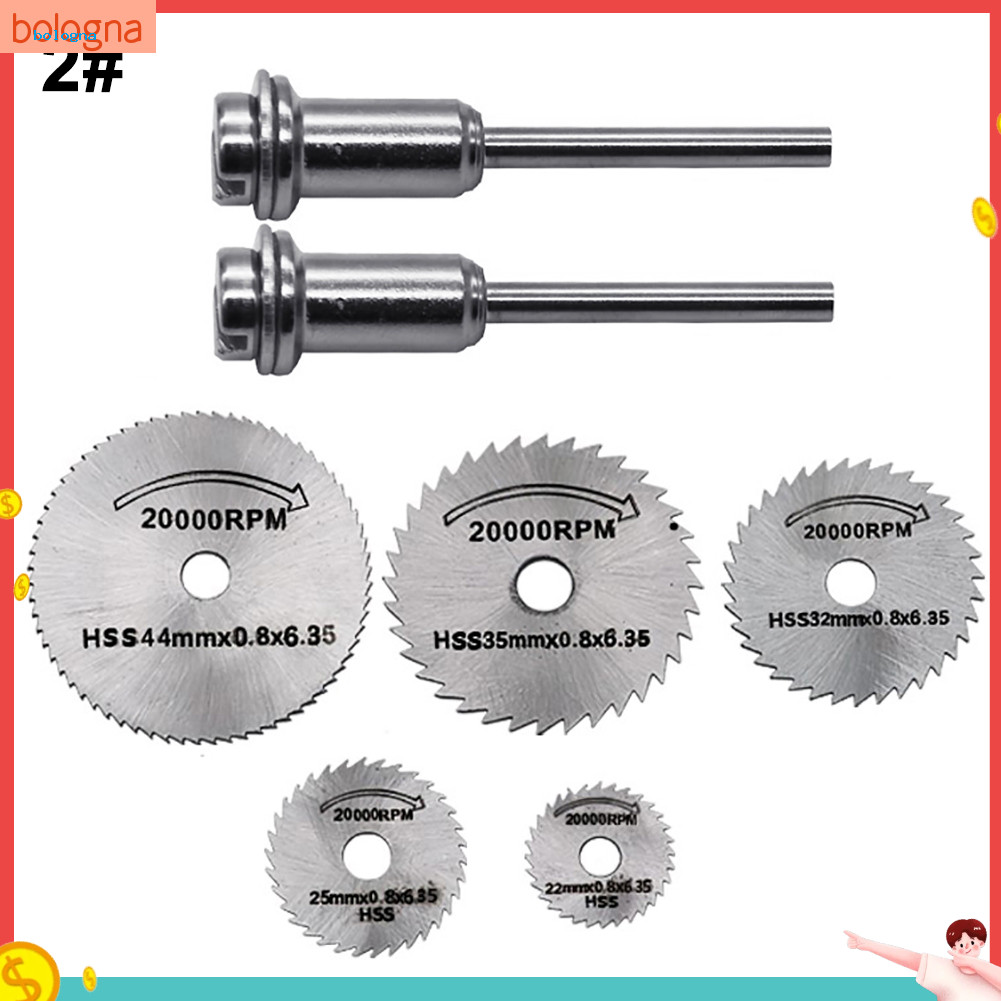 {bologna} 7 ชิ้น HSS Circular Cutting Disc Saw Blades Pole Set Wood Rotary Drill Accessories