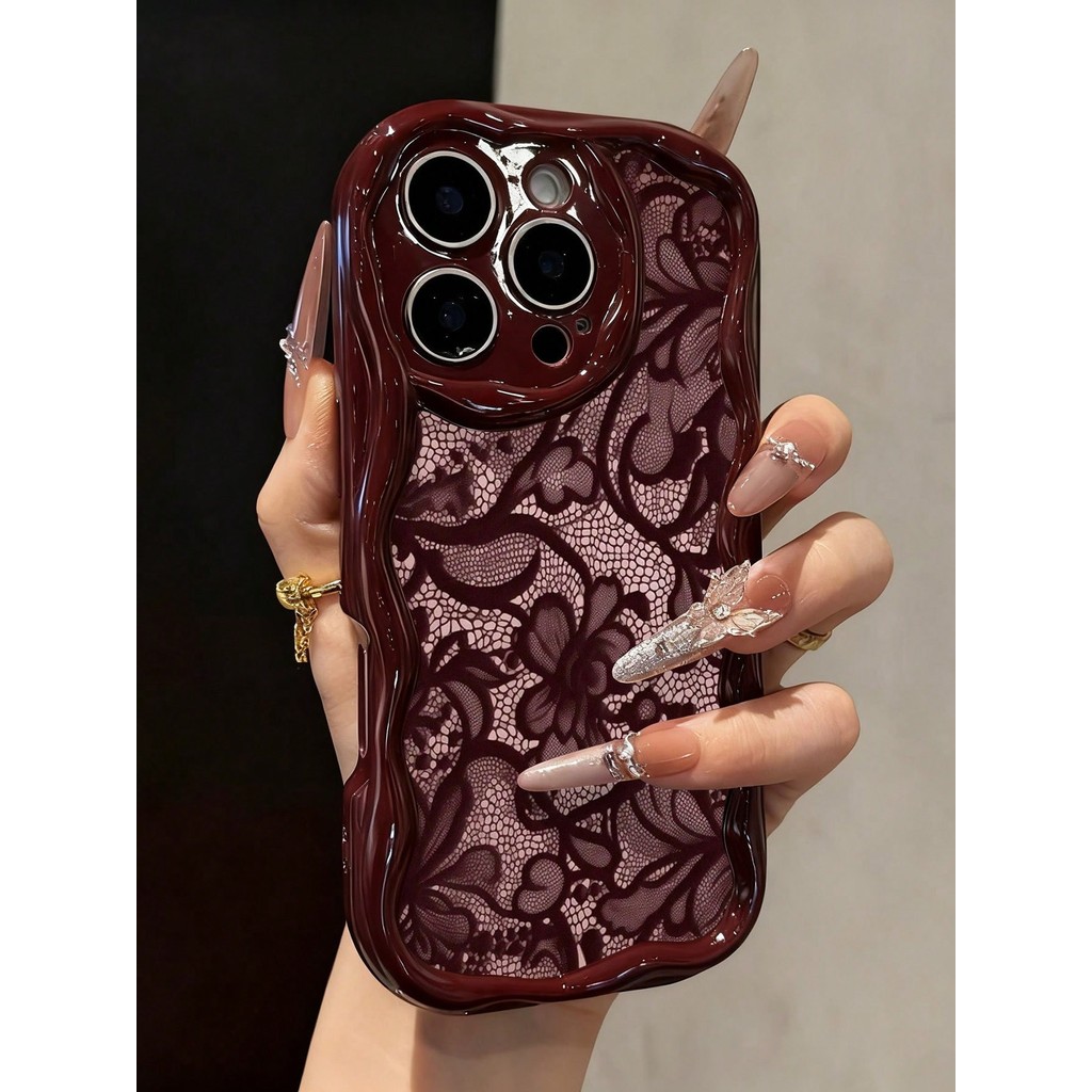 ลูกไม้ทาสีใหม่แบนพิมพ์ครีมเนื้อขอบหยักเคสโทรศัพท์พื้นฐานสําหรับIPhone 17 Pro Max 16 15 14 13 12 11 Pro 16E 17Eฝาครอบ ราคาถูก Shopee Lazada